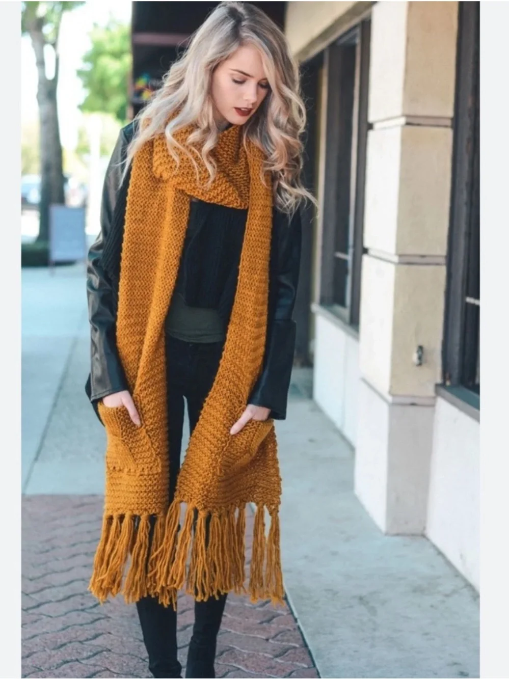Pilcro Anthropologie Knit Fringe Scarf with Pockets